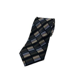 Robert Villini Courture Geometric Handmade Tie Silk Necktie Blue Brown Black